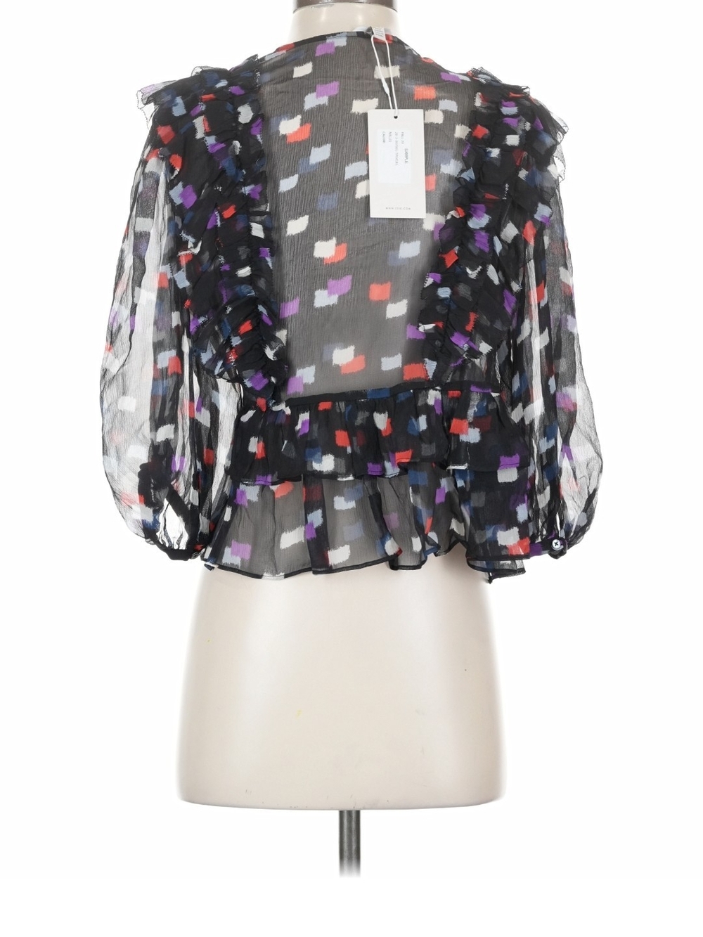 Joie Black Silk Abstract Squares Wrap Blouse - Picture 2 of 12